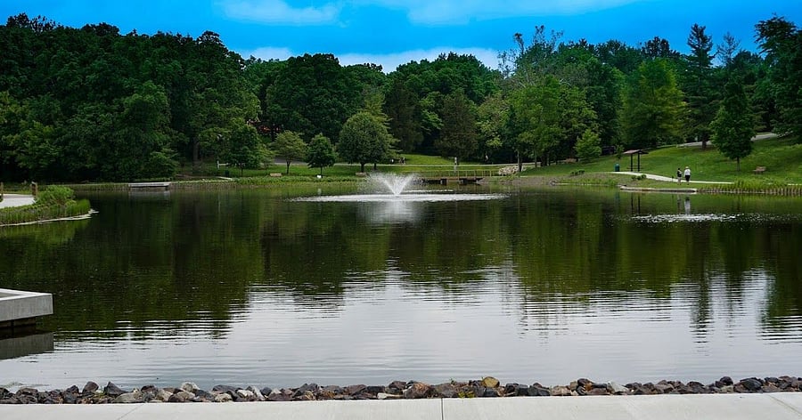 Lake view of closest park - Fort Zumwalt Park. Walking trails around lake and 1 mile path on walkway on park street.