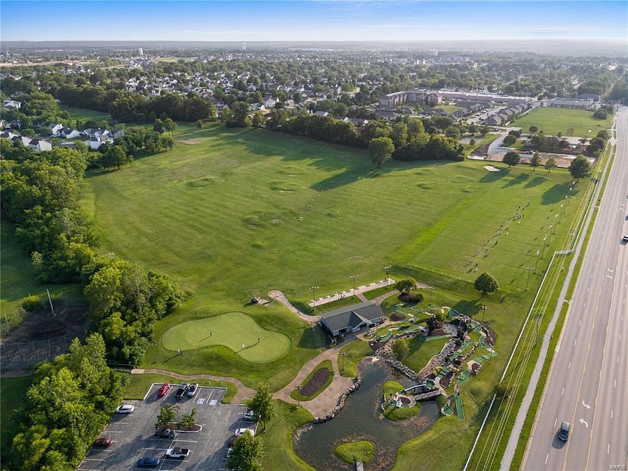 Aerial view of mini-golf & driving range.