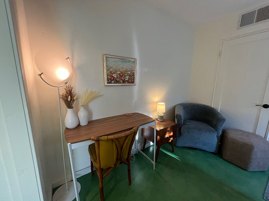 Guest suite desk and lounge chair