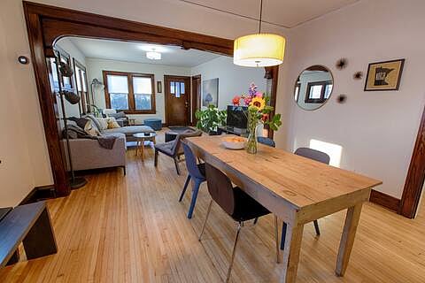 Our dining room is open to our living room .