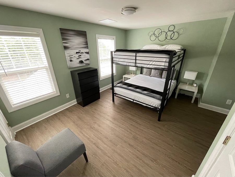 Second Floor Guest Bedroom - Full over Full bunk beds with attached bathroom suite
