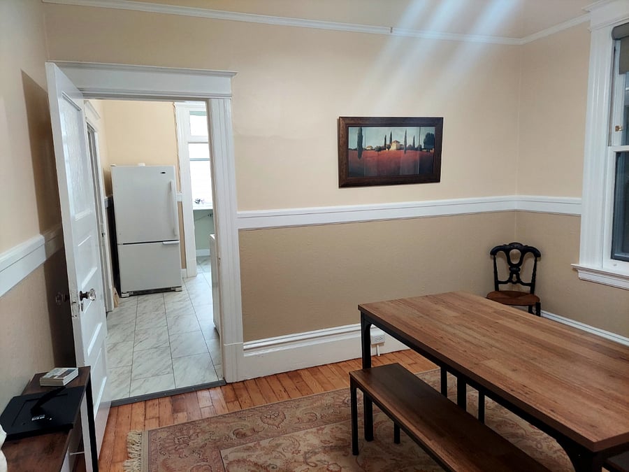 Dining room opens onto kitchen