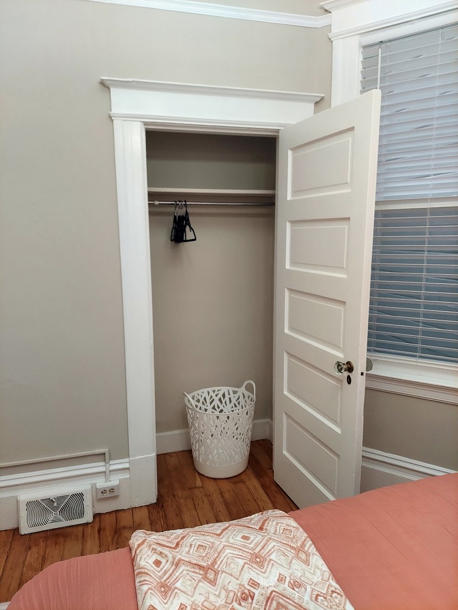 Bedroom closet, laundry hamper