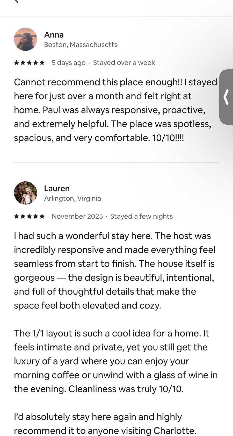 More guest review from our Airbnb listing for this property 