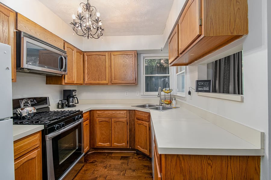 kitchen fully equipped with all appliances and gadgets.