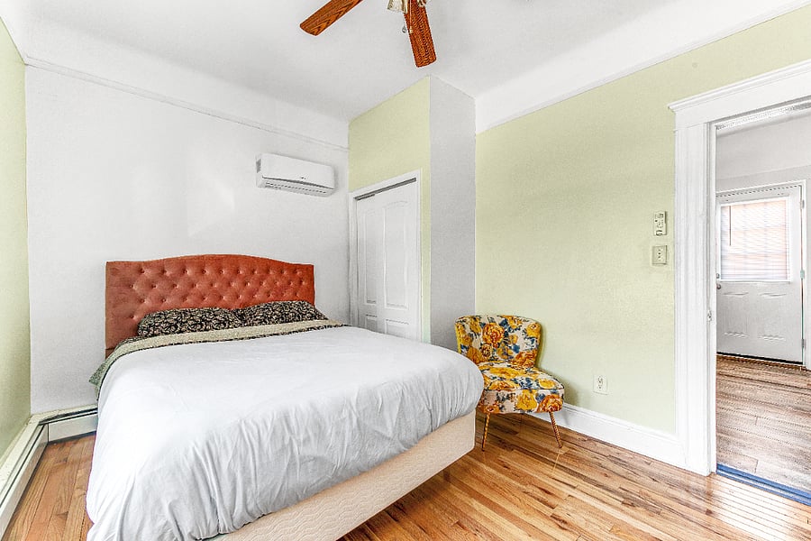 Your private bedroom with heat, AC, and a smart TV