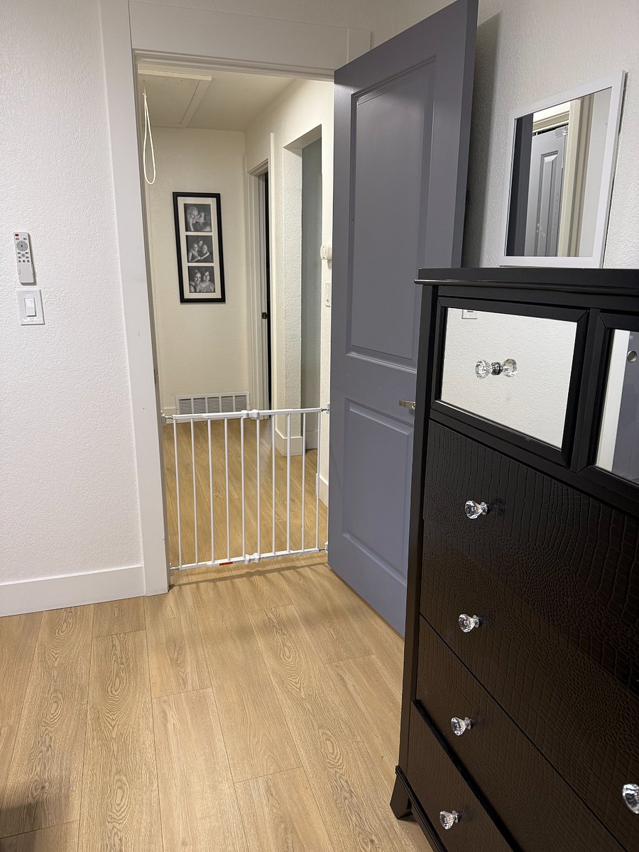 View out the door (the baby gate is shown, as we want to keep the animals and Grandson out of the room, as a courtesy to the tenant)