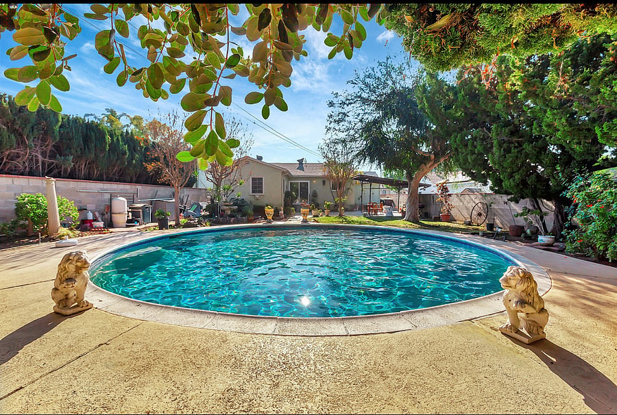 Pool in backyard 