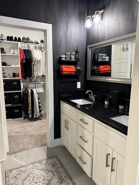 Large walk in closet connected to the master bath.
