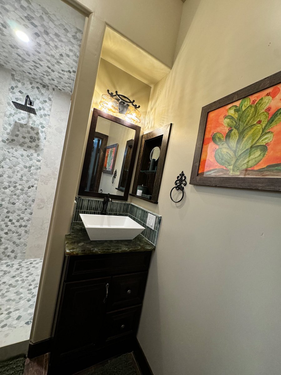 Glass Counter with a low mounted sink 