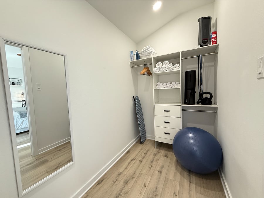 Stay active in the Indigo Room with an exercise ball, yoga mat, and weights at your disposal.
