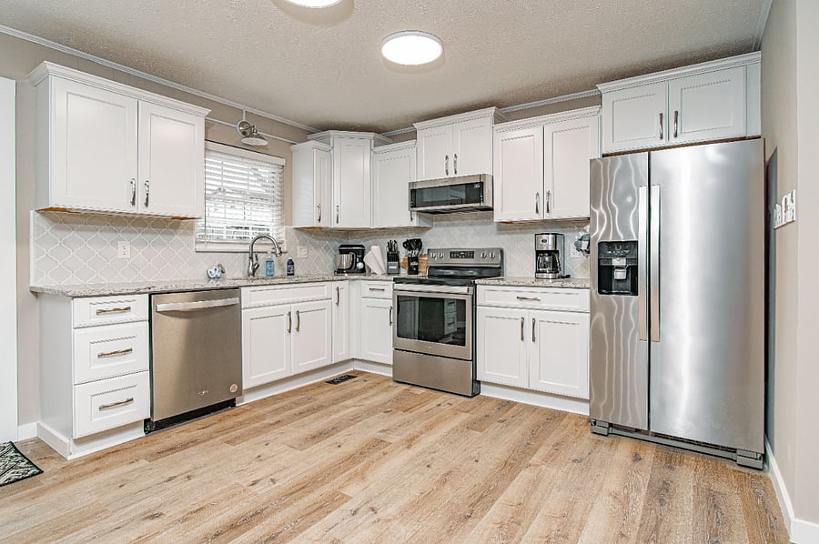 Fully stocked kitchen with Whirlpool Stainless Steel Appliances