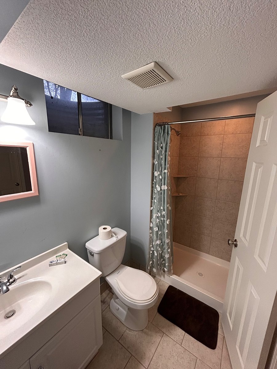 Basement bathroom with walk-in shower
