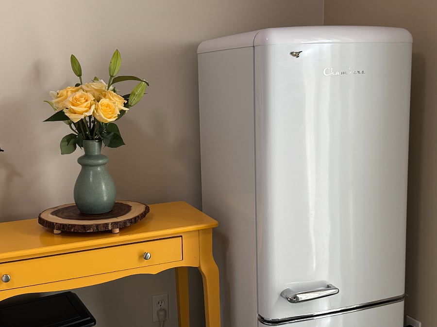 New Vintage fridge in Poolside Suite Bedroom.