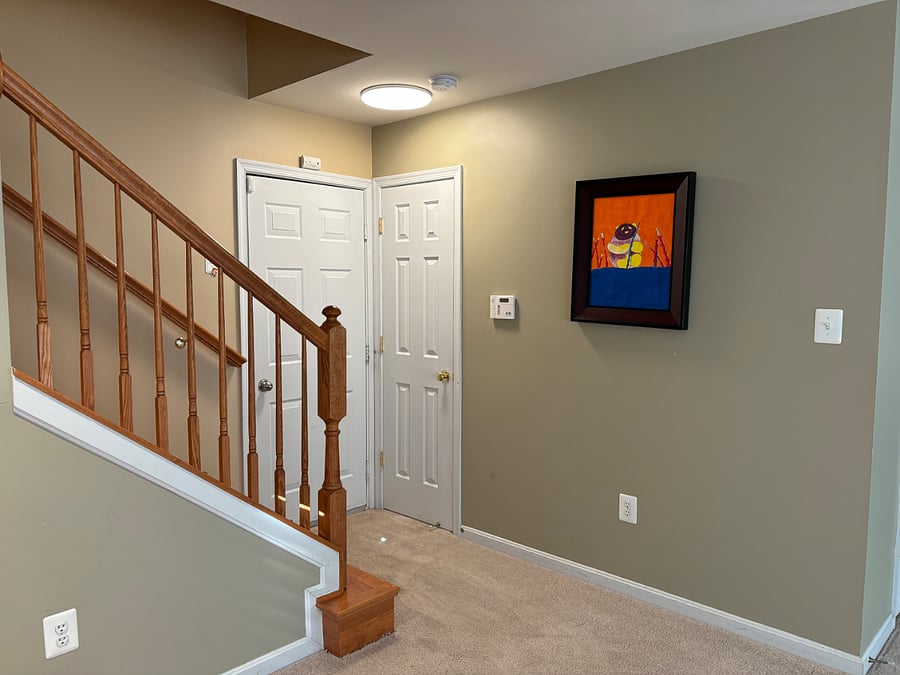 first floor piano room, garage door