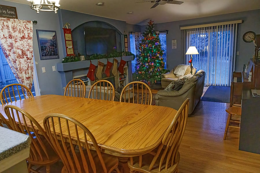 Dining table and living room shared areas