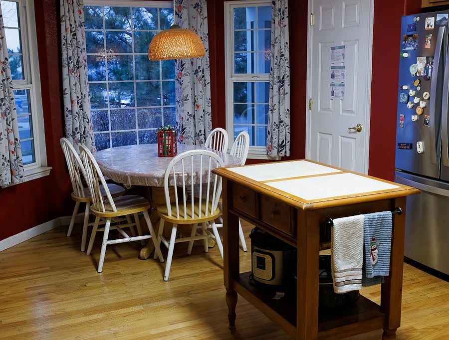 Shared kitchen bay window dining area