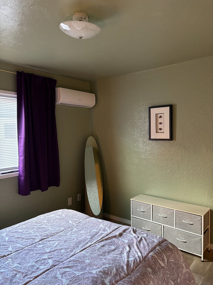 Large window, full length mirror, 5 drawer dresser