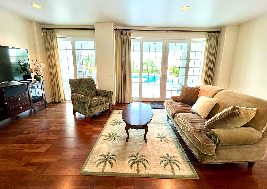 Family room downstairs on pool level