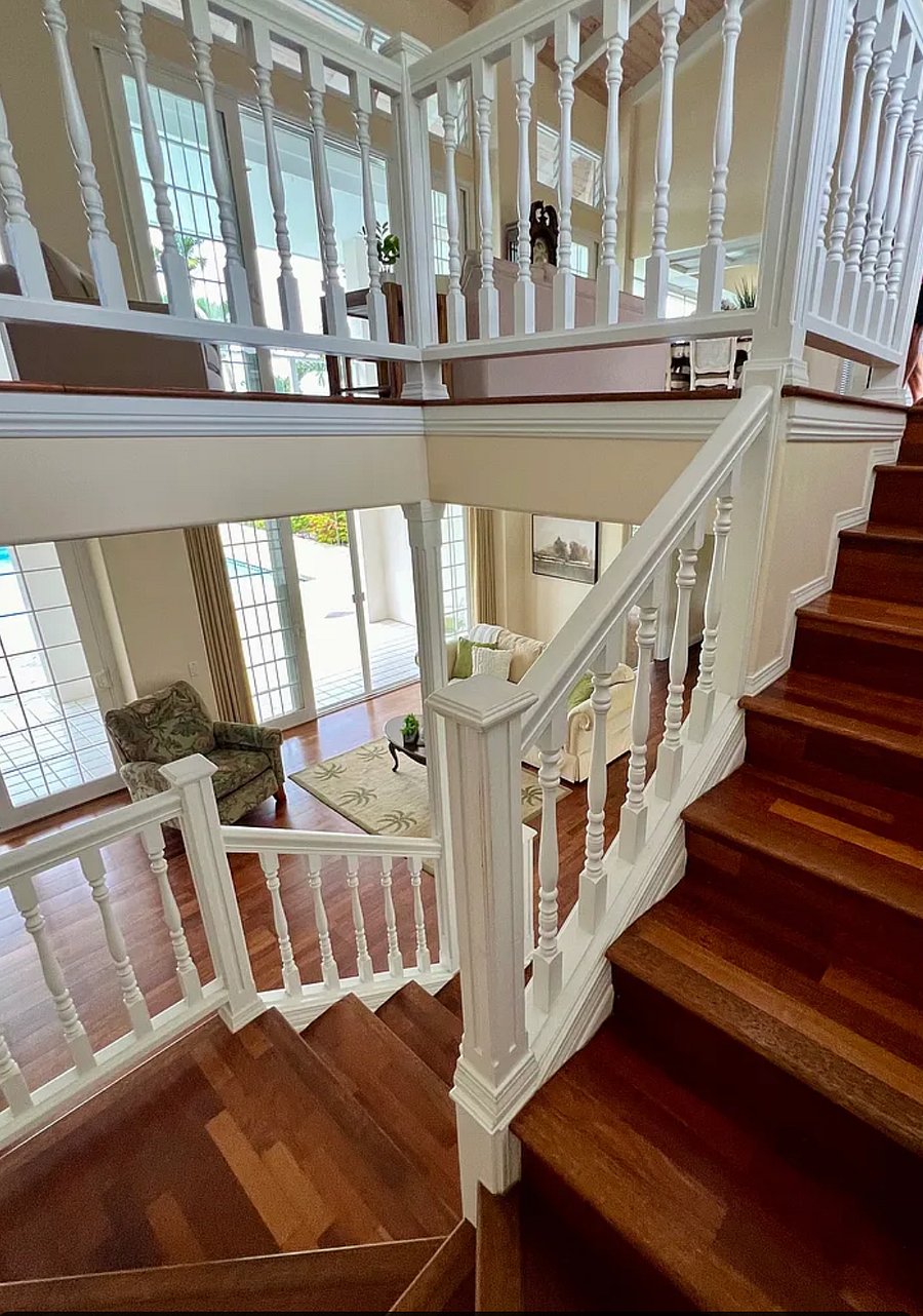 Interior stairway connects upper and lower levels