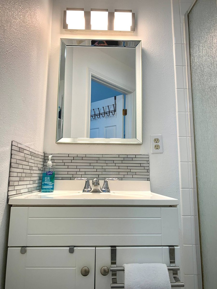 Bright LED lighting above sink vanity.