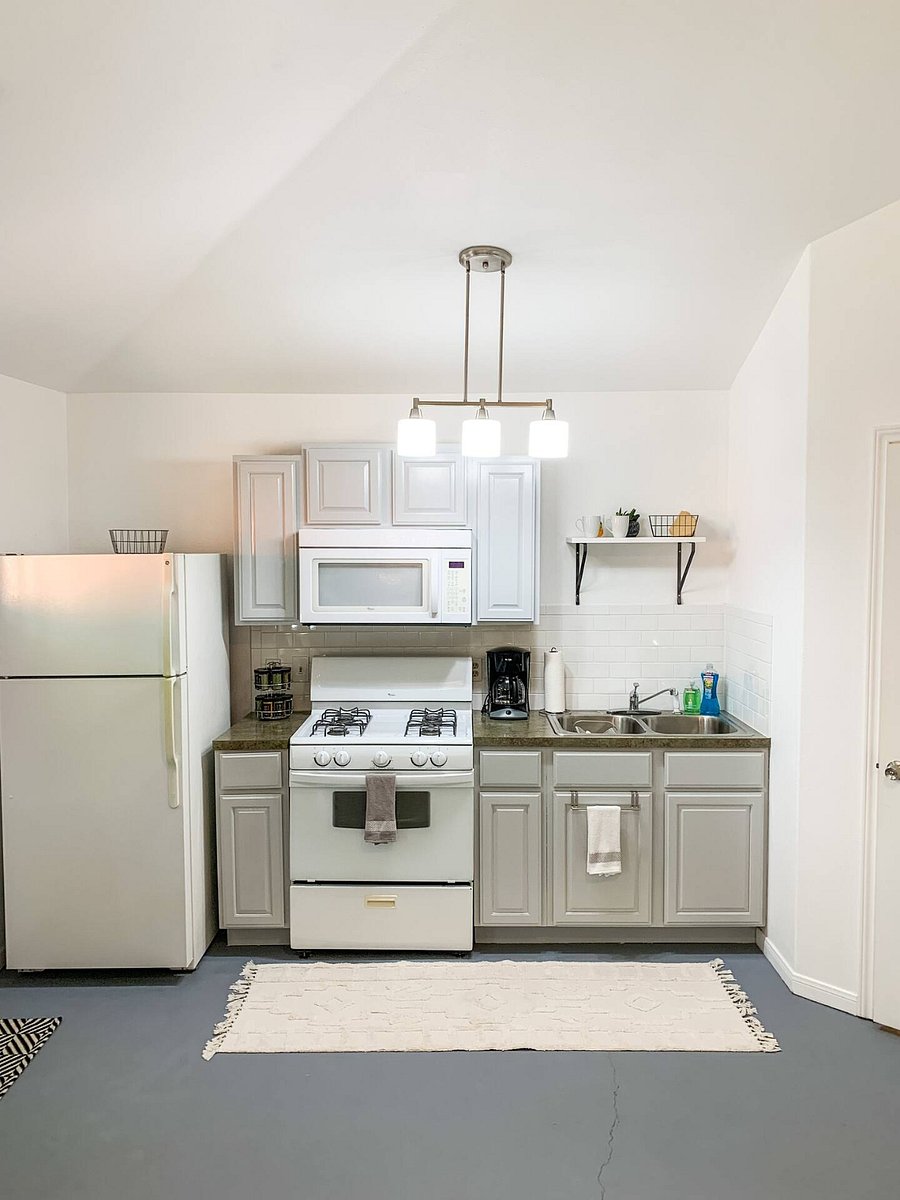 Full-size appliances for convenience. Sink does not have a garbage disposal for food waste.
