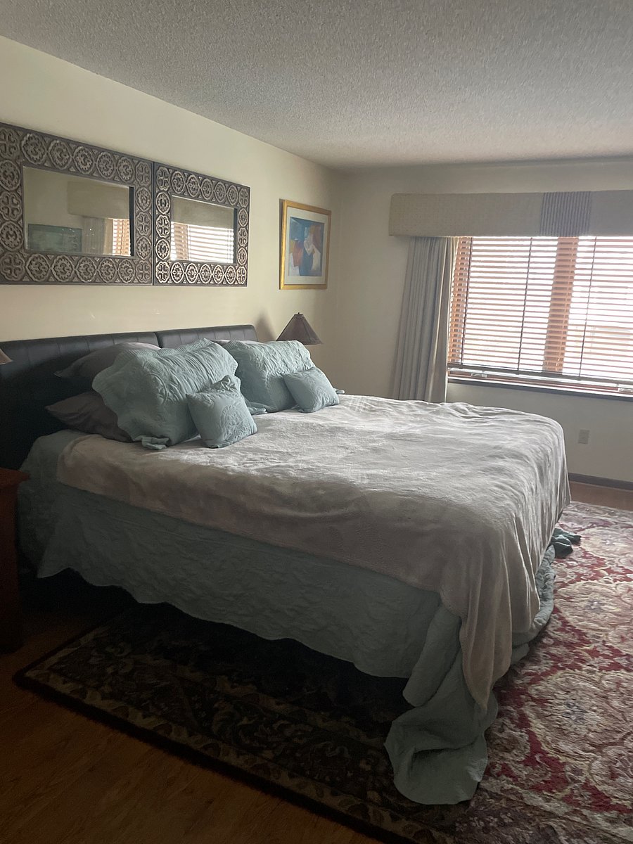 Master bedroom with king size bed with walk-in closet and full bath