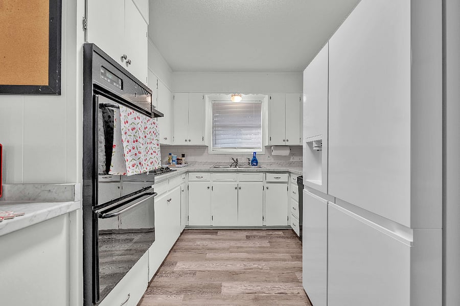 kitchen with oven, microweve, regrigerator, dishwasher, coffee maker, toaster, and everything you need in your home away from home