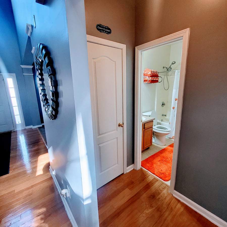 Connector to downstairs bathroom & bcoat closet