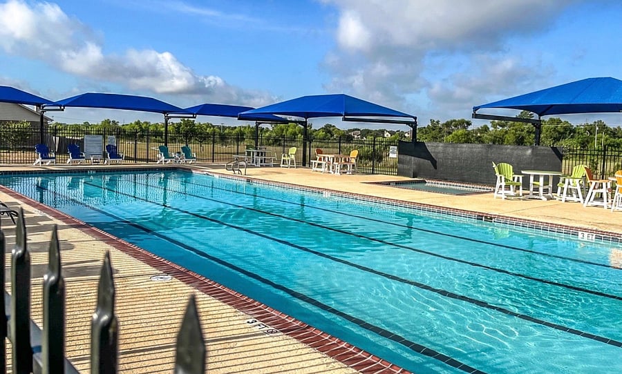 Large pool for neighborhood homeowners and tenants. Includes kiddie pool, covered seating areas, and restrooms. Open all year!