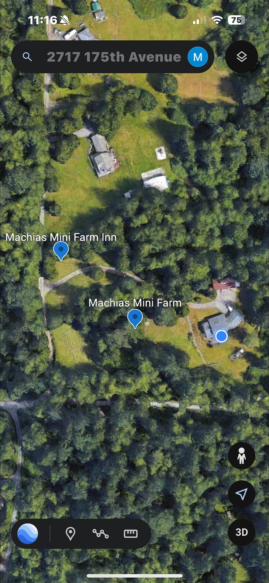 This shows where the house (Machias Mini Farm) is and where the farm and our house is located on the property.