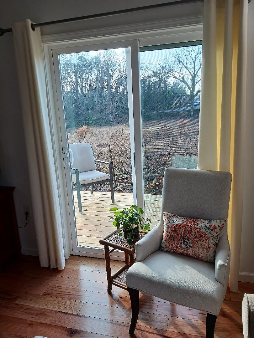 Sliding door to private deck off living room 