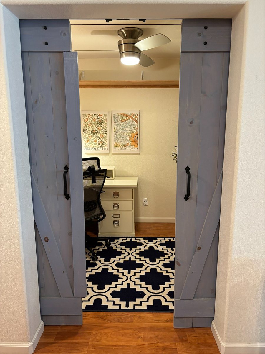 Office with sliding barn doors