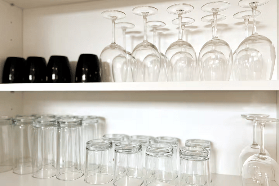 Enough glasses and cups for everyone staying on the property