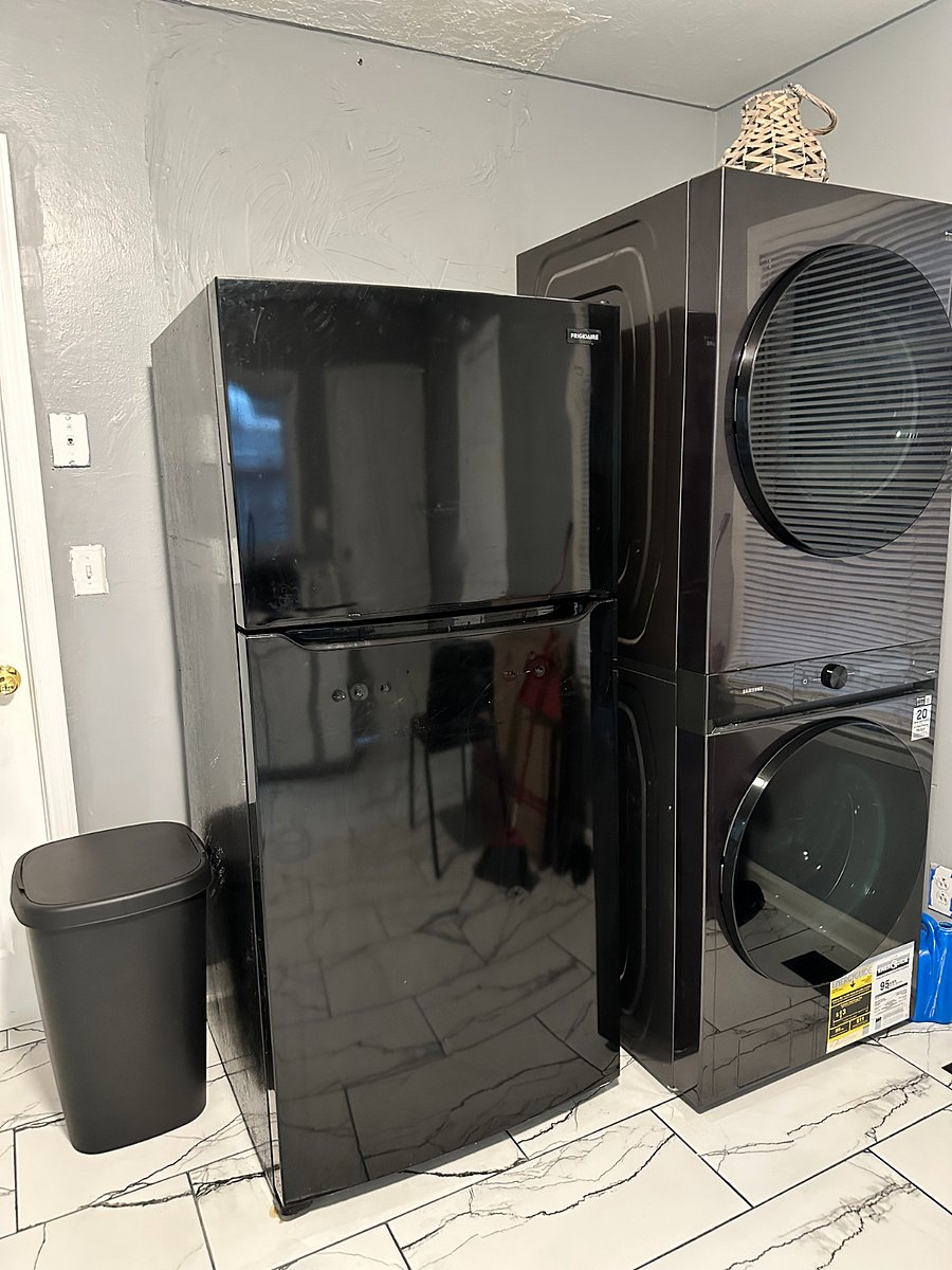 full size washer/dryer and fridge