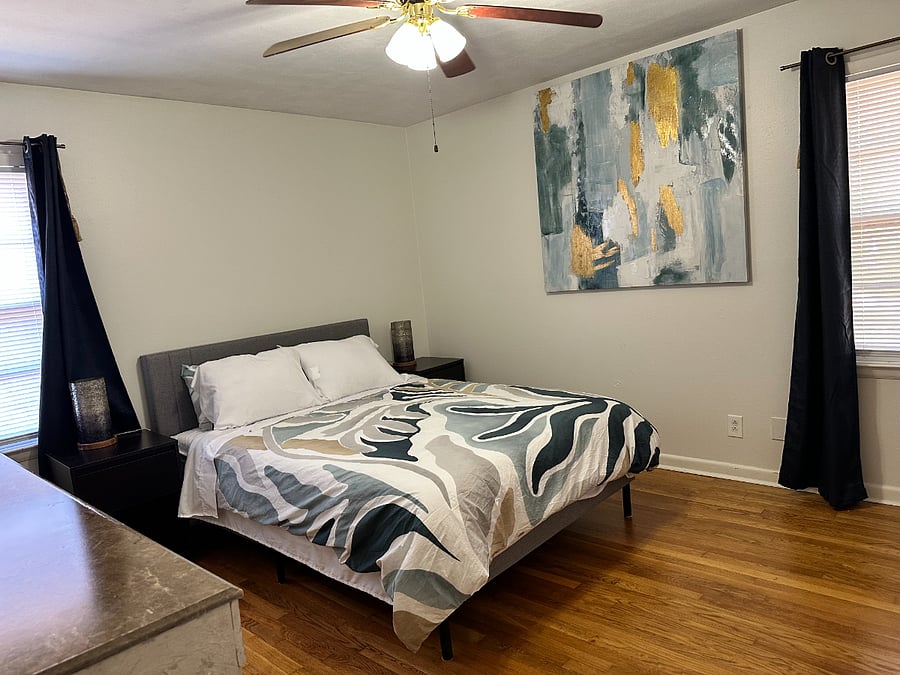 queen size bed, Nectar memory foam mattress, closet and dresser