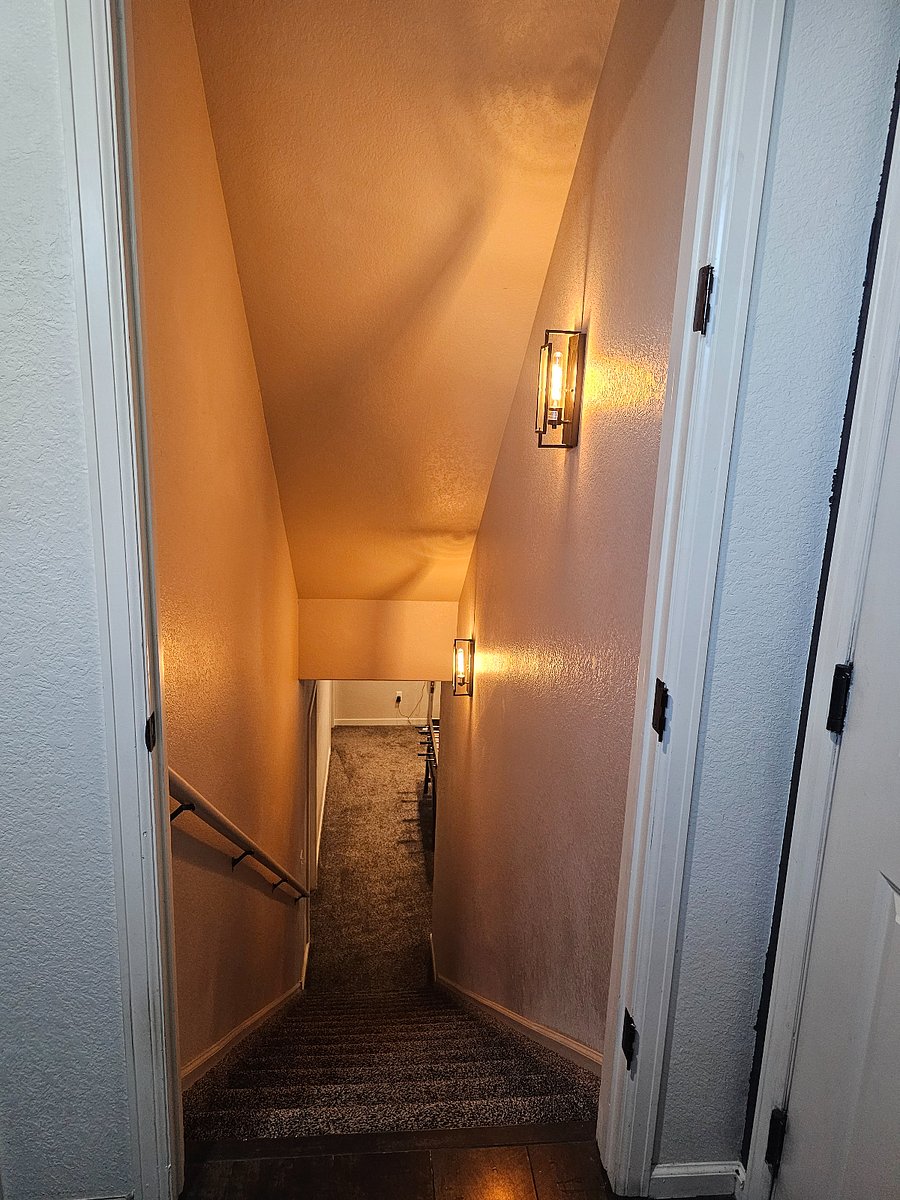 Stairs going to the basement for the apartment