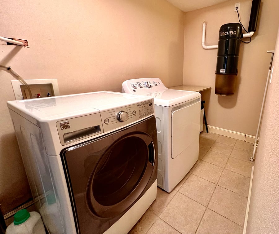 Unit has its own separate laundry room, and built-in vacuum. (Built-in is not used by upstairs residents, so you only need to empty the can if you use it.)