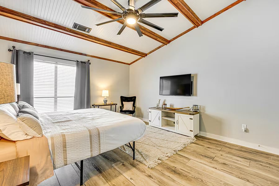 Comfortable bedroom with smart TV