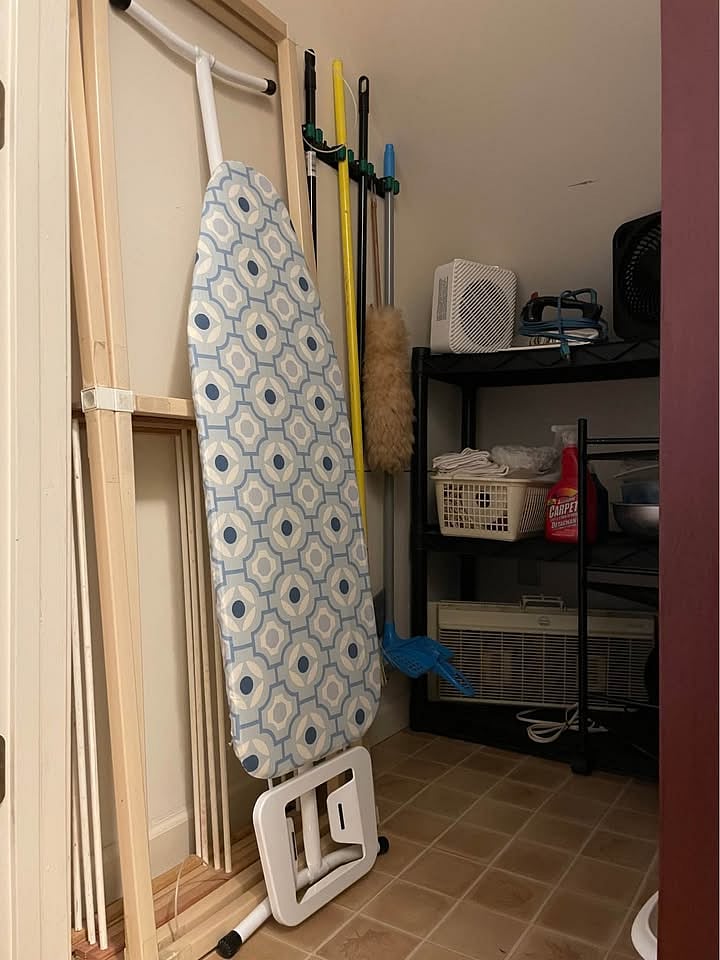 Closet for cleaning and ironing supplies, first aid, extra small appliances, etc.