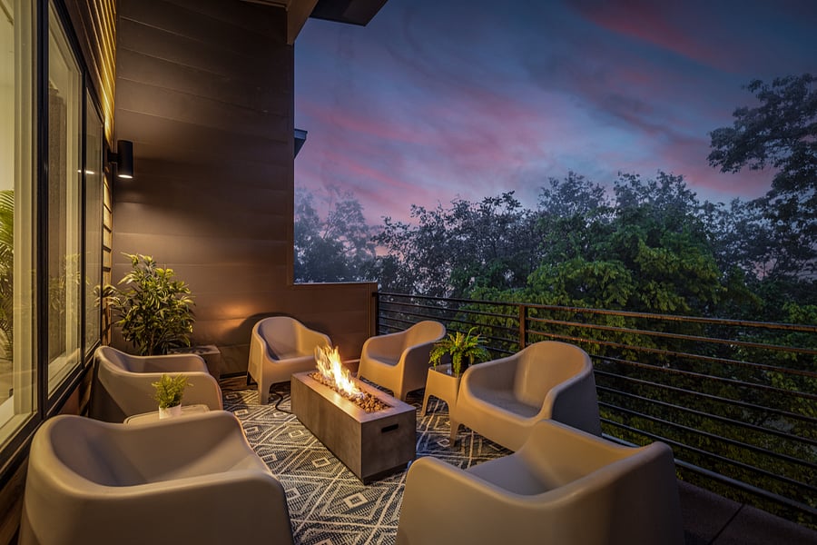 3rd floor terrace with propane fire pit.