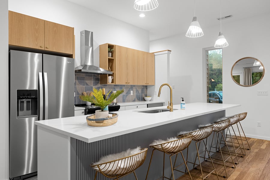 Enjoy dining at the large kitchen island.