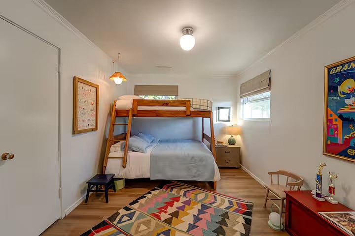 Full size bed on bottom bunk, twin size bed on top bunk