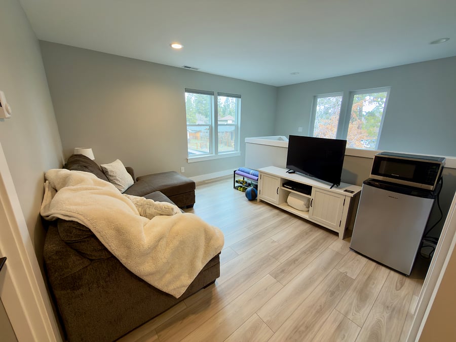 Semi-private Loft. Tenant has private use of mini-fridge, microwave and TV stand storage.