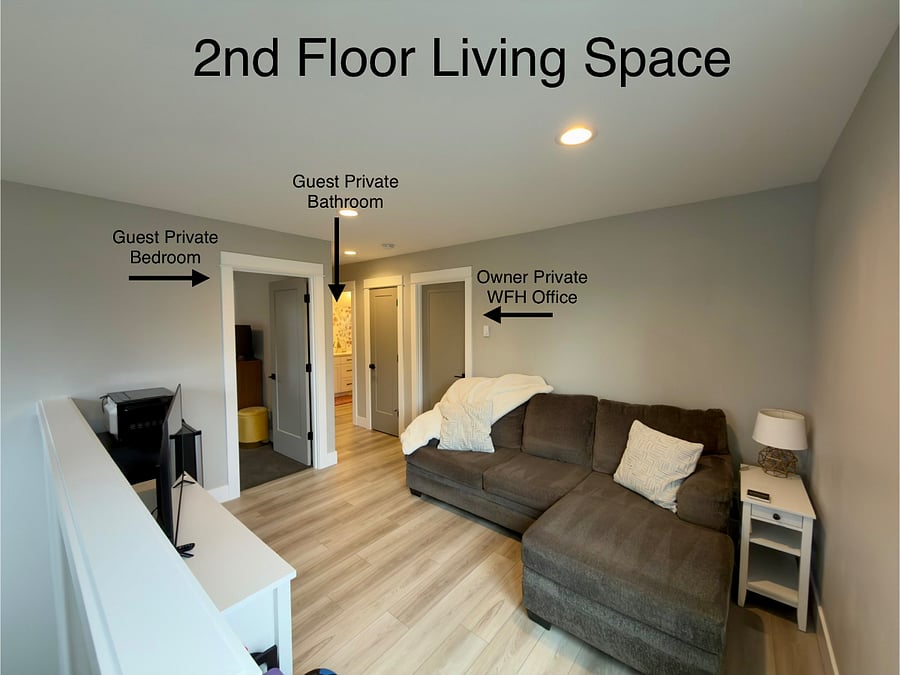 Semi-private Loft. Bedroom and bathroom are private for the Tenant. Owners private work from home office is not shared.