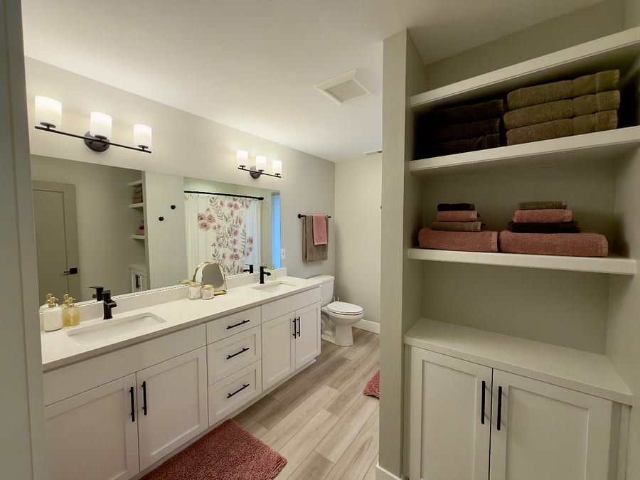 Tenant private bathroom with plenty of storage.