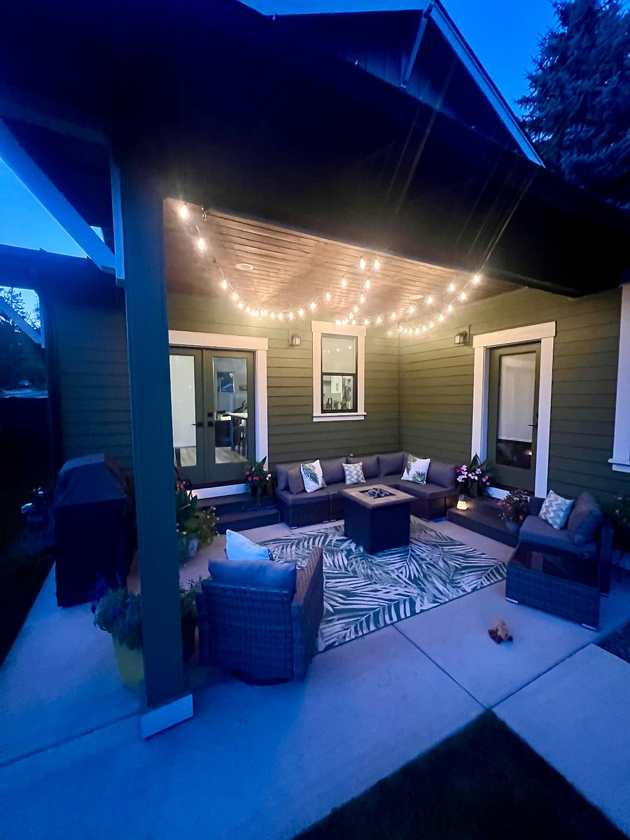Back patio at night.