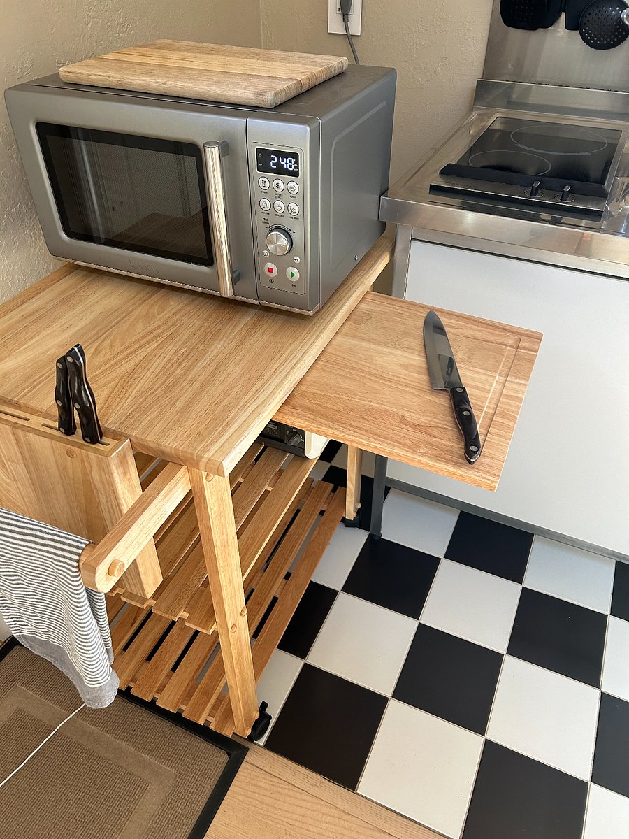 Roll out cart with pantry storage & hide-away cutting board