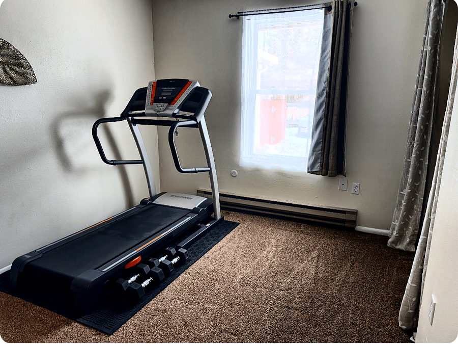 Treadmill can fold up vertically. Making more space.