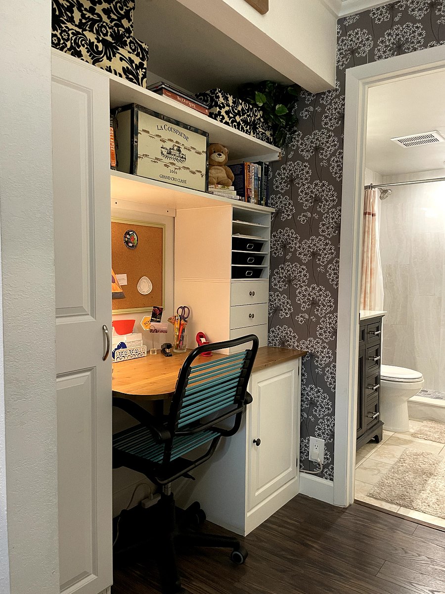 Remote office area between bedroom and bathroom